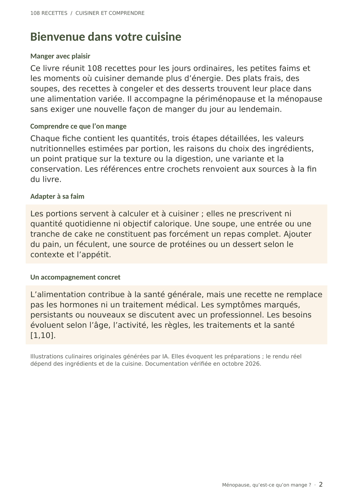 Page d’introduction de l’e-book de recettes pour la ménopause