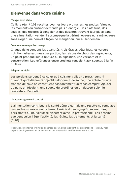 Page d’introduction de l’e-book de recettes pour la ménopause