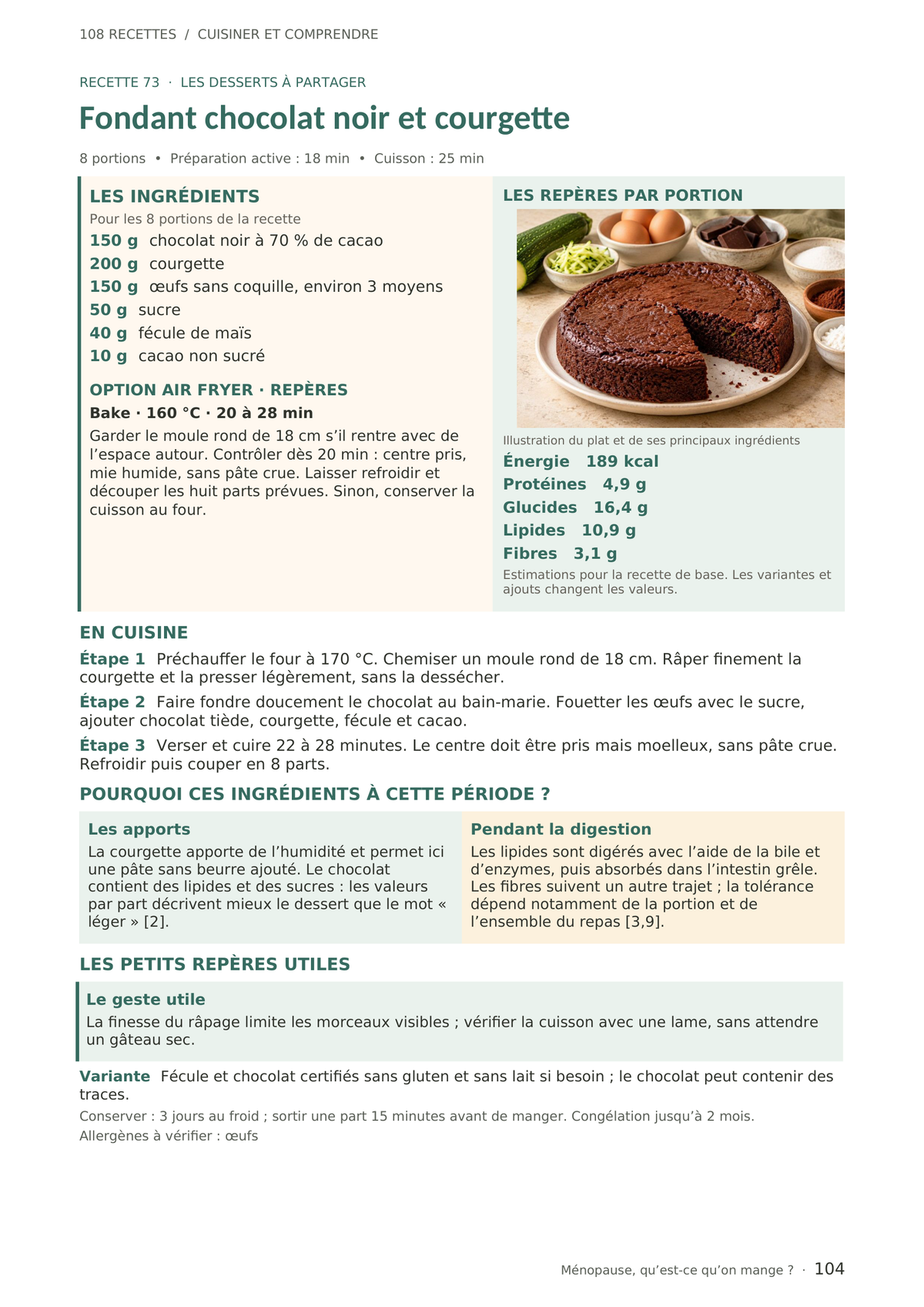 Exemple de recette de fondant au chocolat et à la courgette