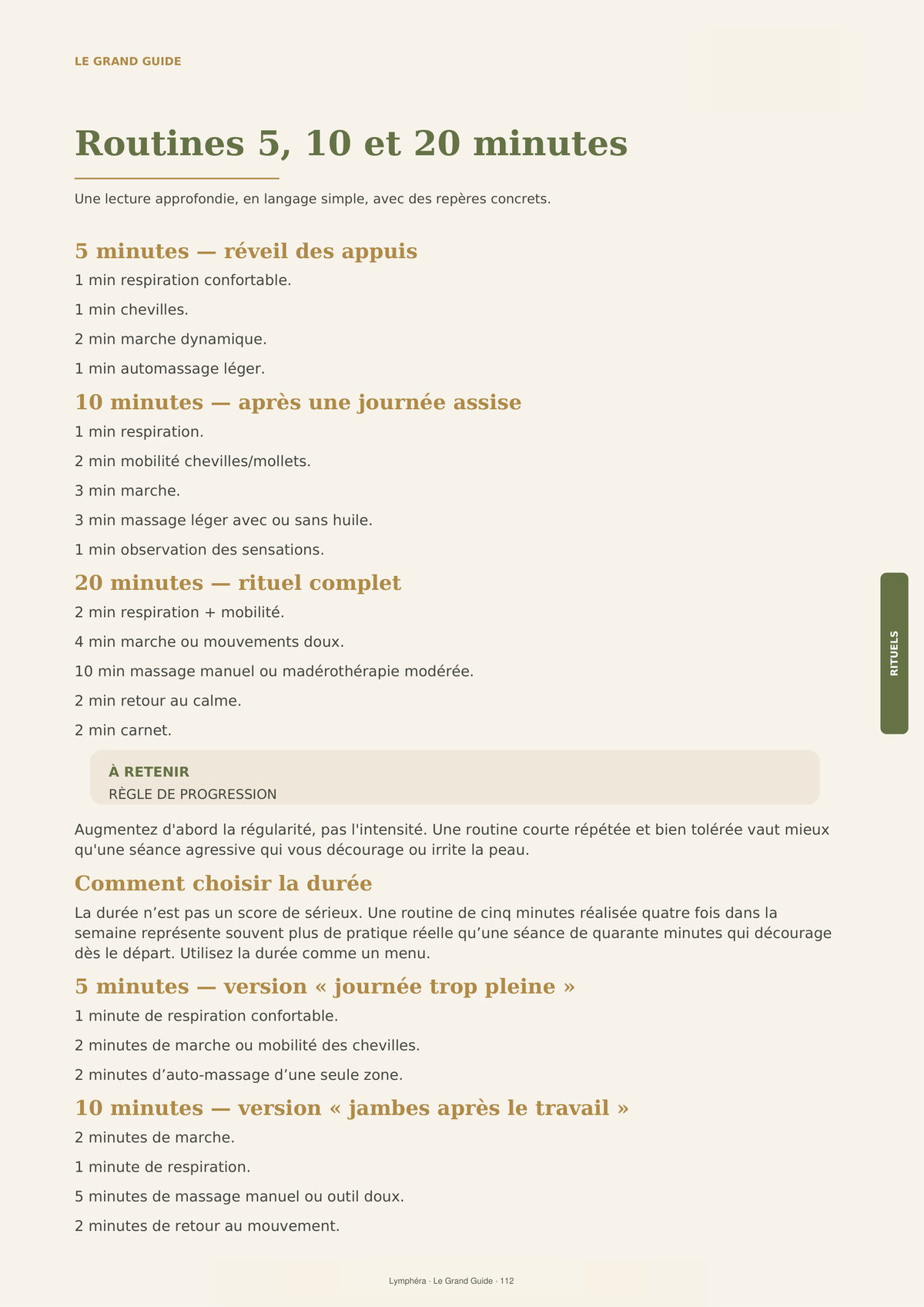 Exemples de routines de madérothérapie de 5, 10 ou 20 minutes