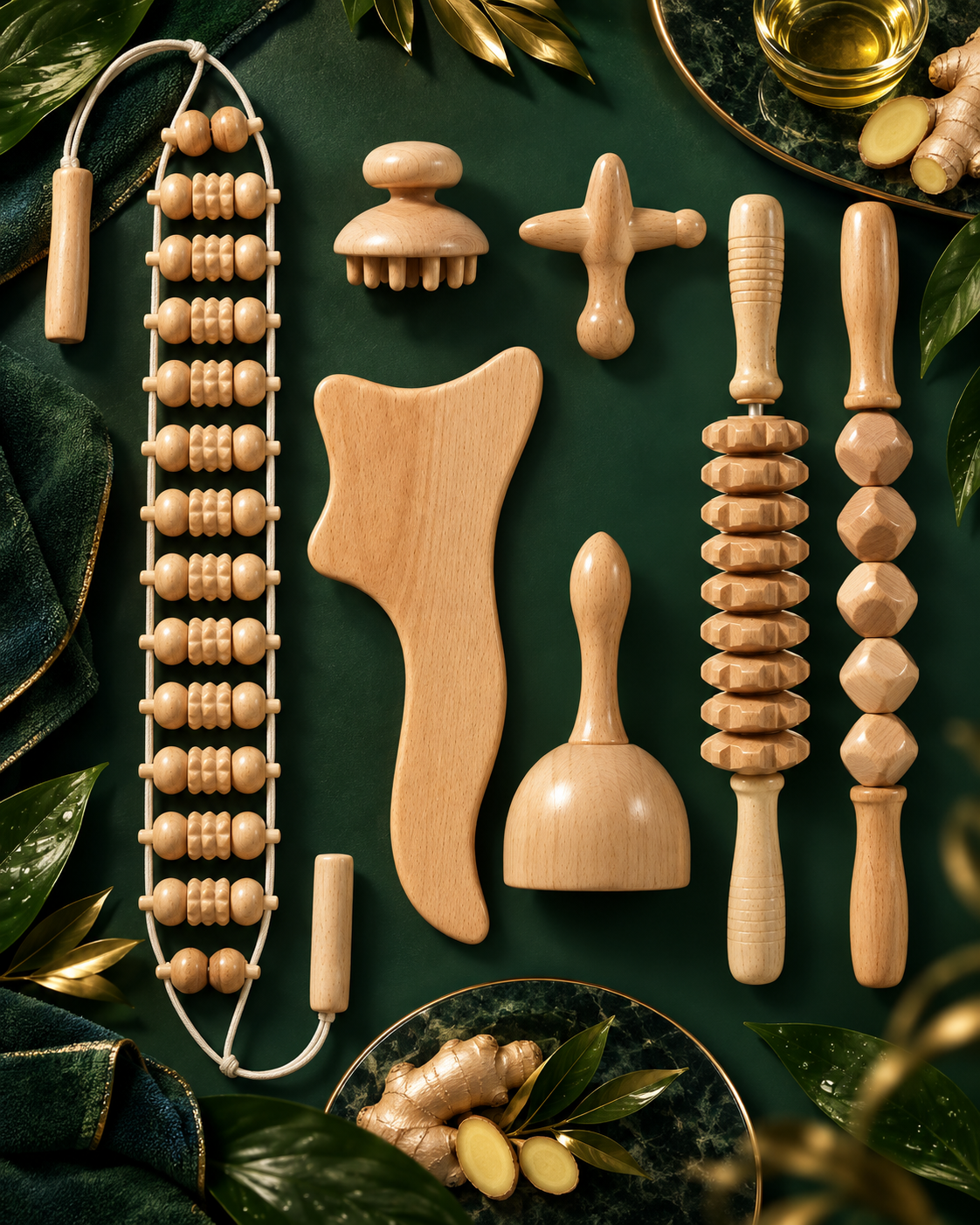 Accessoires du kit de madérothérapie en bois LympHéra